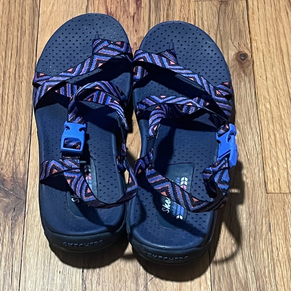 Skechers Outdoor Lifestyles Zig Zag Strappy Hiking Sandals Navy Orange - Picture 3 of 8
